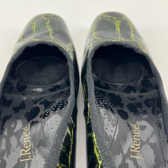 J.Renee Cassie Black Green Croc Embossed Square Toe Pump Heels Sz 7.5 - Picture 10 of 13